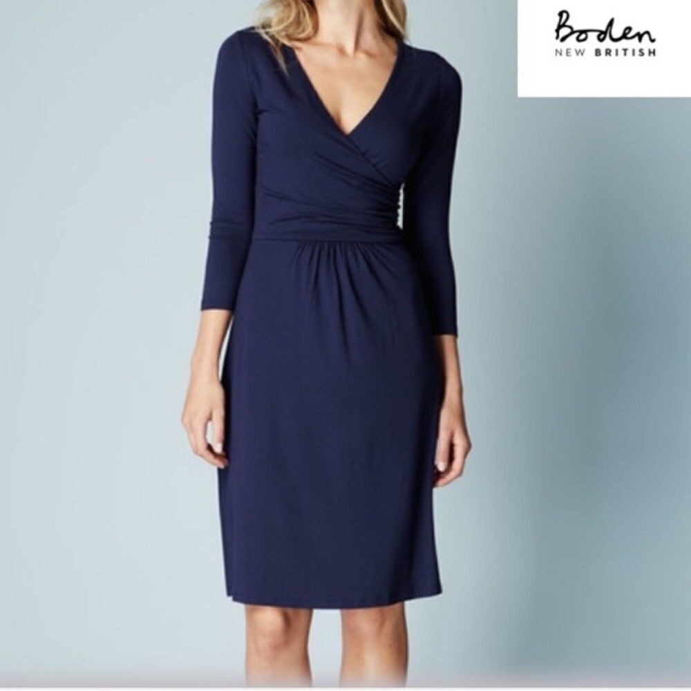 Boden Jersey Wrap V-Neck Dress Navy Blue